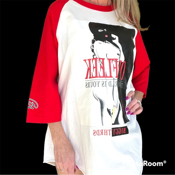 NWOT Biggy Threads Shirt Red Black and White Baseball Tee, size XL - Picture 2 of 4
